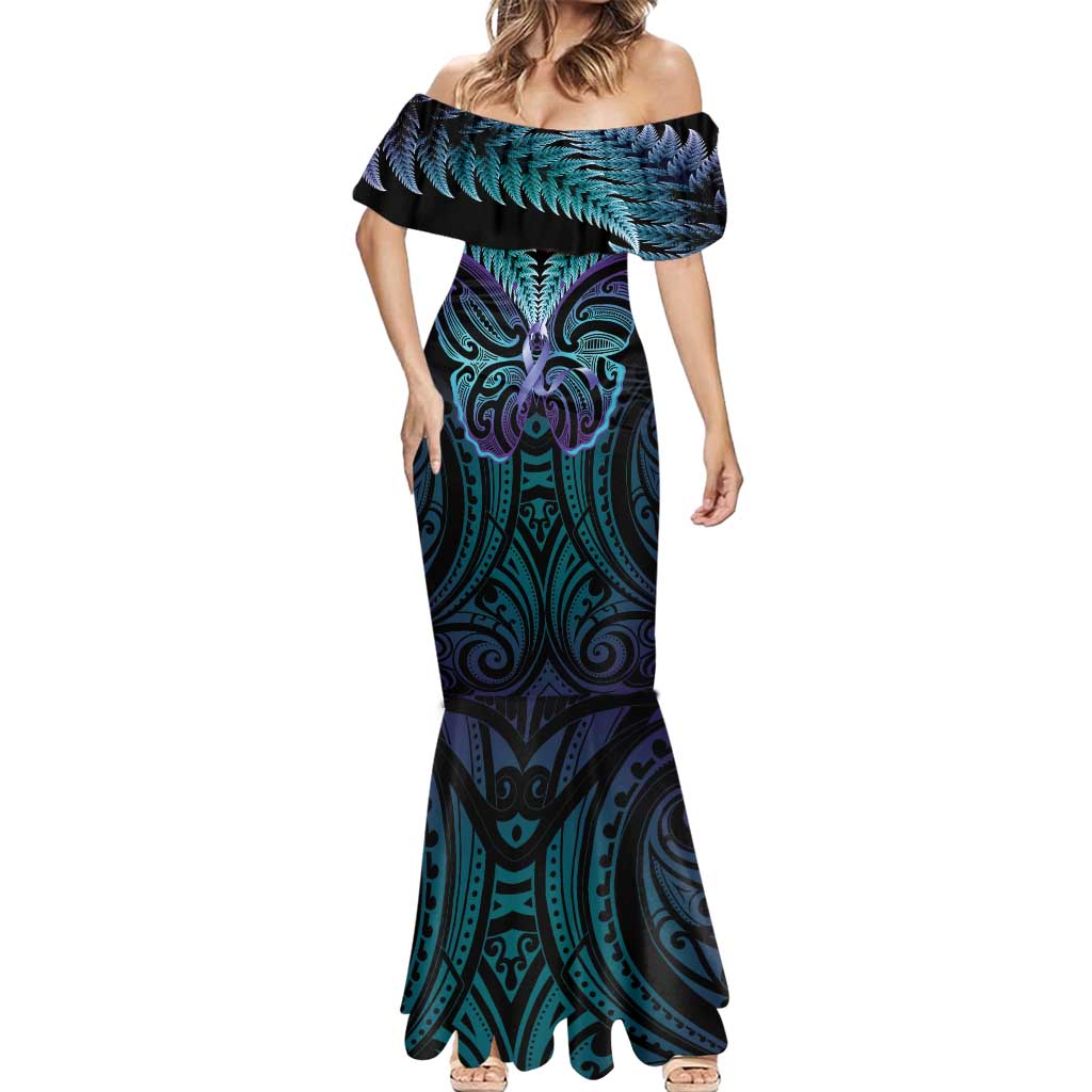 Suicide Prevention New Zealand Mermaid Dress Aotearoa Maori Butterfly Mix Silver Fern LT14 - Polynesian Pride