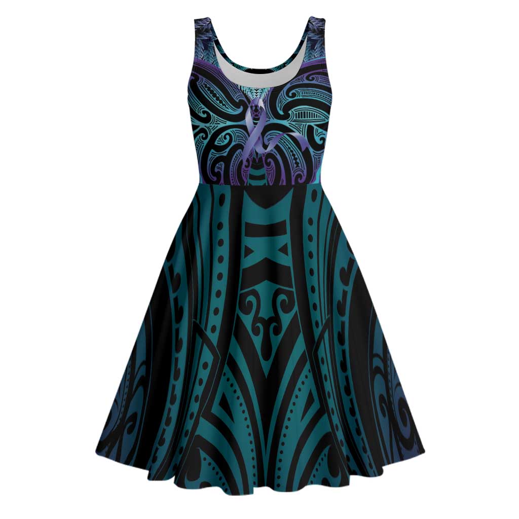Suicide Prevention New Zealand Midi Dress Aotearoa Maori Butterfly Mix Silver Fern LT14 Black - Polynesian Pride