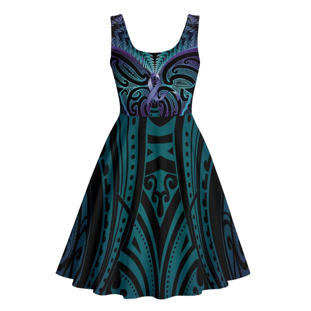 Suicide Prevention New Zealand Midi Dress Aotearoa Maori Butterfly Mix Silver Fern LT14 - Polynesian Pride