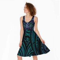Suicide Prevention New Zealand Midi Dress Aotearoa Maori Butterfly Mix Silver Fern LT14 - Polynesian Pride