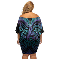 Suicide Prevention New Zealand Off Shoulder Short Dress Aotearoa Maori Butterfly Mix Silver Fern LT14 - Polynesian Pride