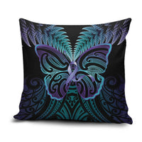 Suicide Prevention New Zealand Pillow Cover Aotearoa Maori Butterfly Mix Silver Fern LT14 Black - Polynesian Pride