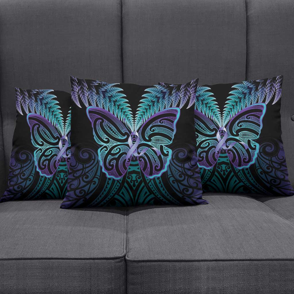 Suicide Prevention New Zealand Pillow Cover Aotearoa Maori Butterfly Mix Silver Fern LT14 - Polynesian Pride