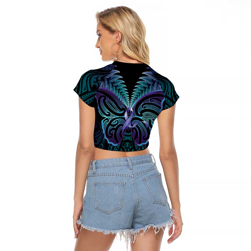 Suicide Prevention New Zealand Raglan Cropped T Shirt Aotearoa Maori Butterfly Mix Silver Fern LT14 - Polynesian Pride