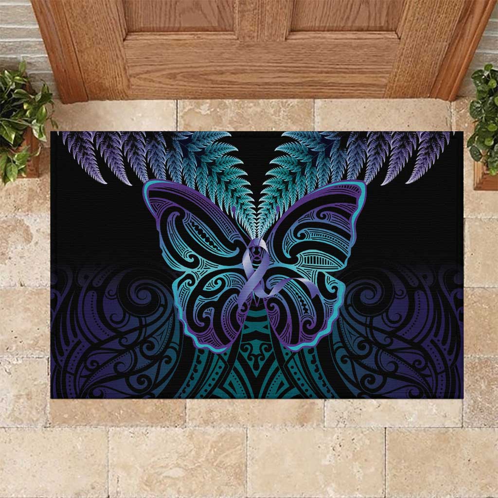 Suicide Prevention New Zealand Rubber Doormat Aotearoa Maori Butterfly Mix Silver Fern - Polynesian Pride