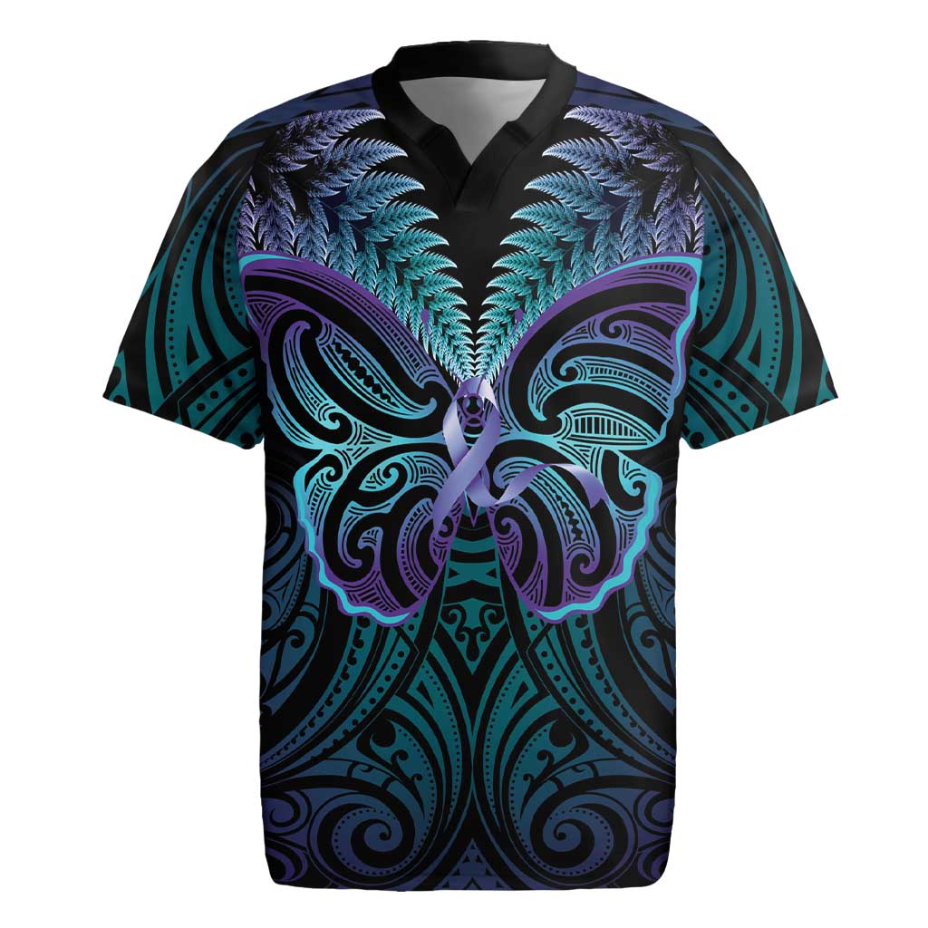 Suicide Prevention New Zealand Rugby Jersey Aotearoa Maori Butterfly Mix Silver Fern LT14 Black - Polynesian Pride