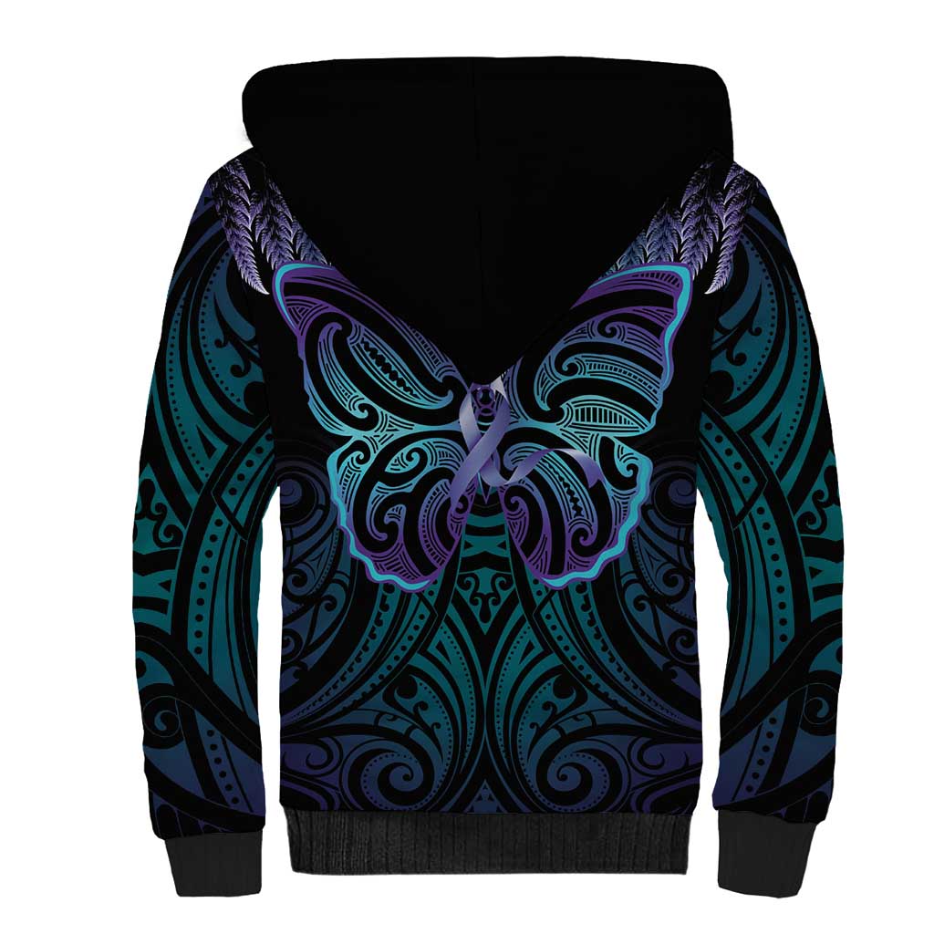 Suicide Prevention New Zealand Sherpa Hoodie Aotearoa Maori Butterfly Mix Silver Fern LT14 - Polynesian Pride
