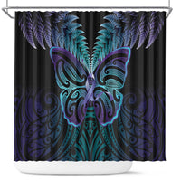 Suicide Prevention New Zealand Shower Curtain Aotearoa Maori Butterfly Mix Silver Fern LT14 Black - Polynesian Pride