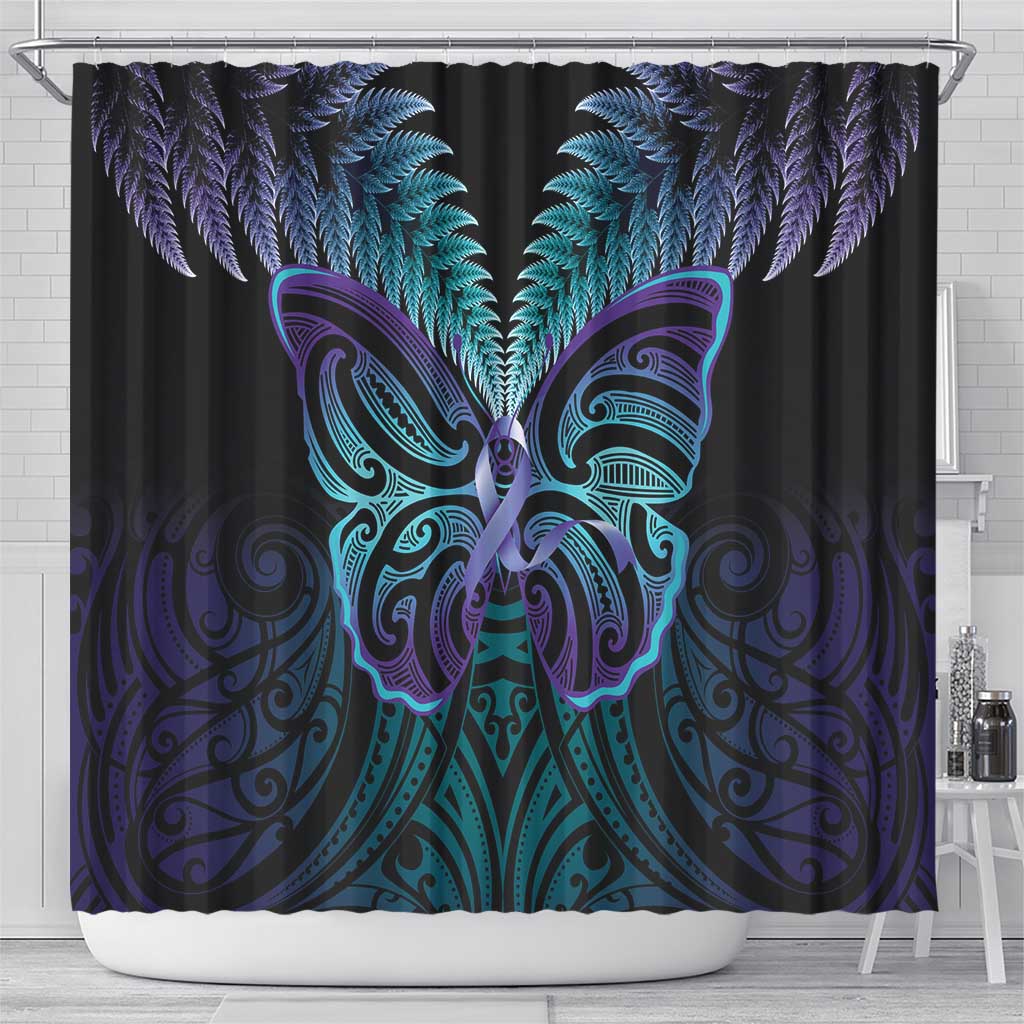 Suicide Prevention New Zealand Shower Curtain Aotearoa Maori Butterfly Mix Silver Fern LT14 - Polynesian Pride