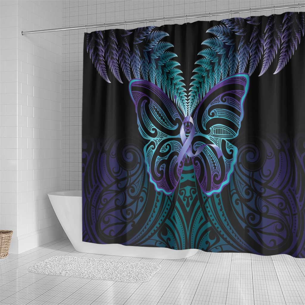 Suicide Prevention New Zealand Shower Curtain Aotearoa Maori Butterfly Mix Silver Fern LT14 - Polynesian Pride