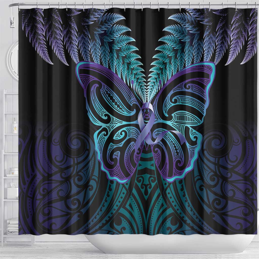 Suicide Prevention New Zealand Shower Curtain Aotearoa Maori Butterfly Mix Silver Fern LT14 - Polynesian Pride