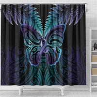 Suicide Prevention New Zealand Shower Curtain Aotearoa Maori Butterfly Mix Silver Fern LT14 - Polynesian Pride
