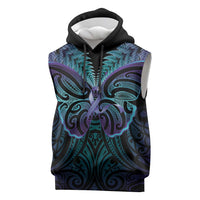 Suicide Prevention New Zealand Sleeveless Hoodie Aotearoa Maori Butterfly Mix Silver Fern LT14 Black - Polynesian Pride