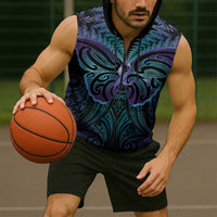 Suicide Prevention New Zealand Sleeveless Zip Hoodie Aotearoa Maori Butterfly Mix Silver Fern LT14 - Polynesian Pride