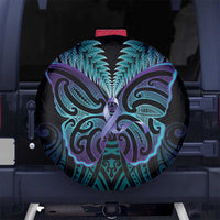 Suicide Prevention New Zealand Spare Tire Cover Aotearoa Maori Butterfly Mix Silver Fern LT14 No hole Black - Polynesian Pride