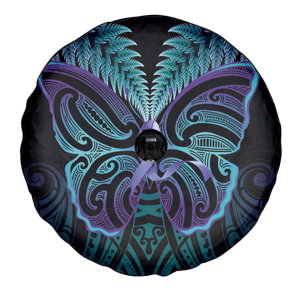 Suicide Prevention New Zealand Spare Tire Cover Aotearoa Maori Butterfly Mix Silver Fern LT14 - Polynesian Pride