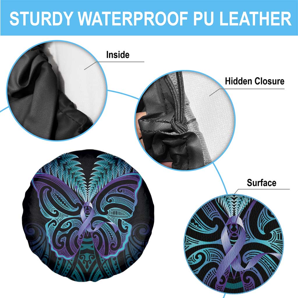 Suicide Prevention New Zealand Spare Tire Cover Aotearoa Maori Butterfly Mix Silver Fern LT14 - Polynesian Pride