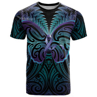 Suicide Prevention New Zealand T Shirt Aotearoa Maori Butterfly Mix Silver Fern LT14 Black - Polynesian Pride