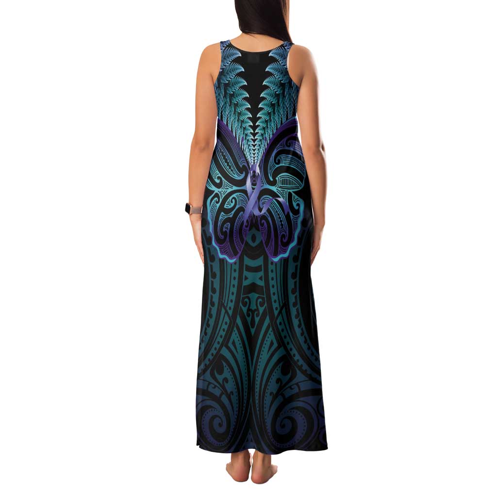 Suicide Prevention New Zealand Tank Maxi Dress Aotearoa Maori Butterfly Mix Silver Fern LT14 - Polynesian Pride