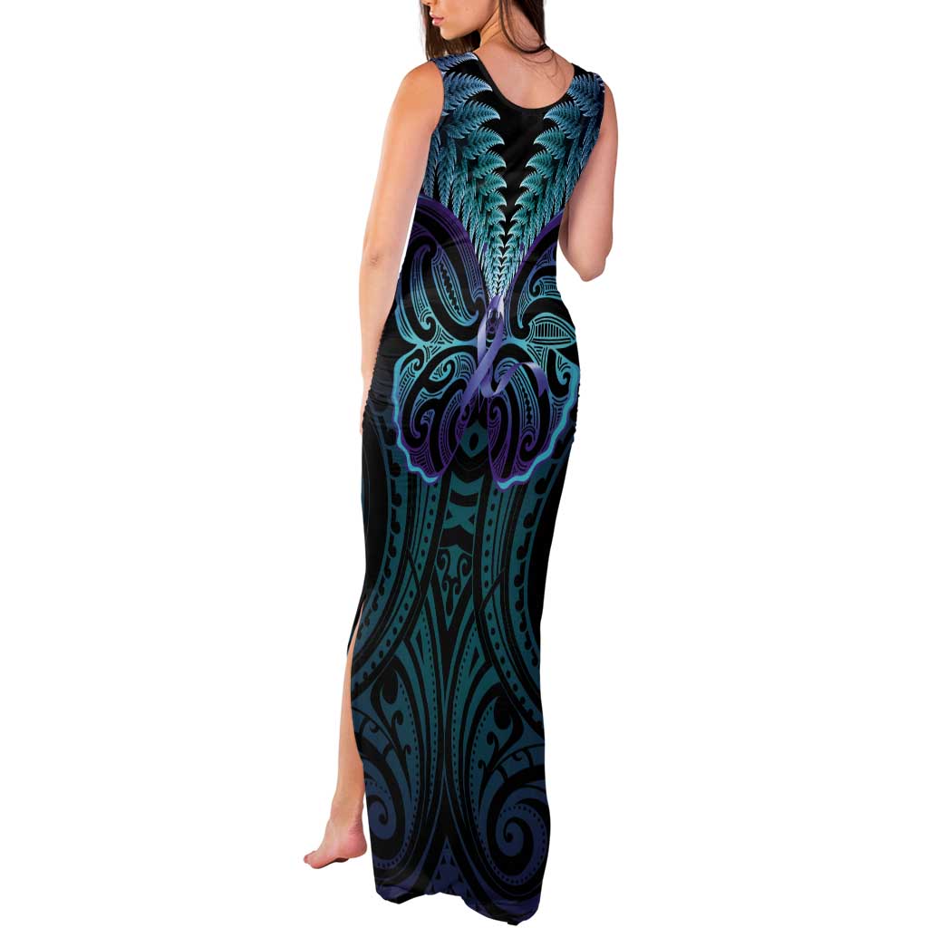 Suicide Prevention New Zealand Tank Maxi Dress Aotearoa Maori Butterfly Mix Silver Fern LT14 - Polynesian Pride