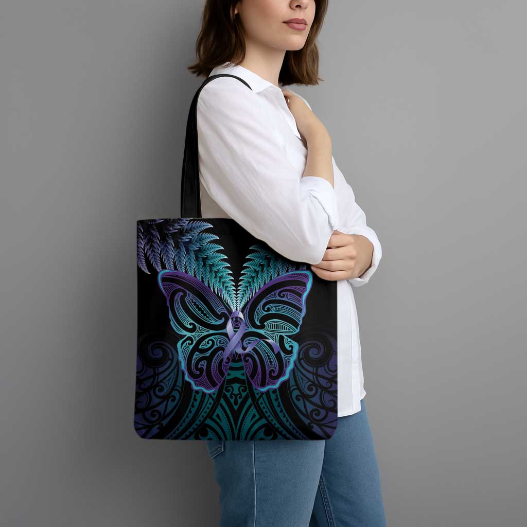 Suicide Prevention New Zealand Tote Bag Aotearoa Maori Butterfly Mix Silver Fern LT14 - Polynesian Pride