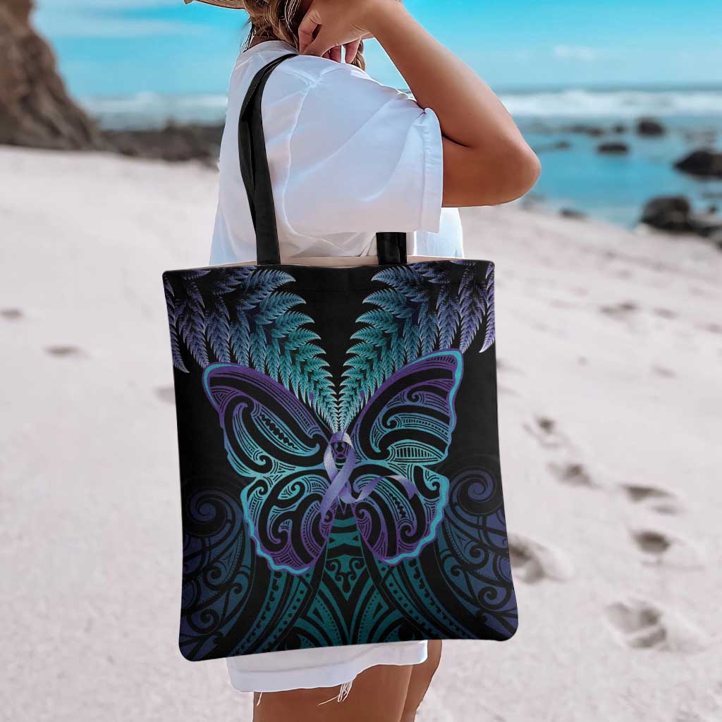 Suicide Prevention New Zealand Tote Bag Aotearoa Maori Butterfly Mix Silver Fern LT14 - Polynesian Pride