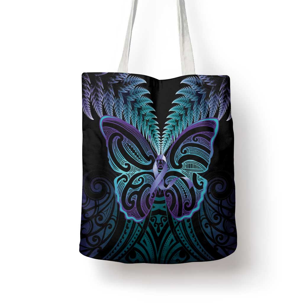 Suicide Prevention New Zealand Tote Bag Aotearoa Maori Butterfly Mix Silver Fern LT14 - Polynesian Pride