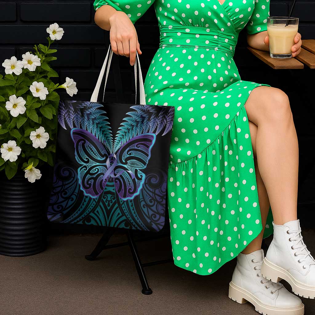 Suicide Prevention New Zealand Tote Bag Aotearoa Maori Butterfly Mix Silver Fern LT14 - Polynesian Pride