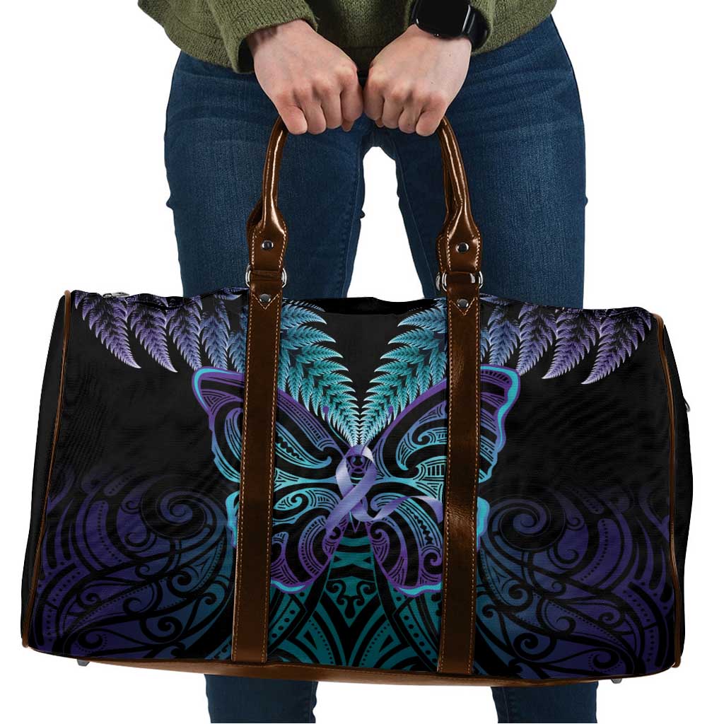 Suicide Prevention New Zealand Travel Bag Aotearoa Maori Butterfly Mix Silver Fern LT14 Black - Polynesian Pride