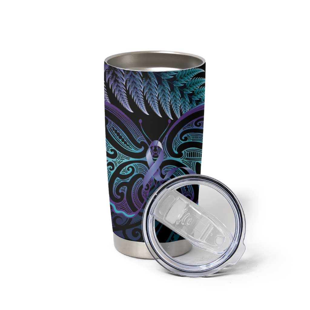 Suicide Prevention New Zealand Tumbler Cup Aotearoa Maori Butterfly Mix Silver Fern LT14 - Polynesian Pride