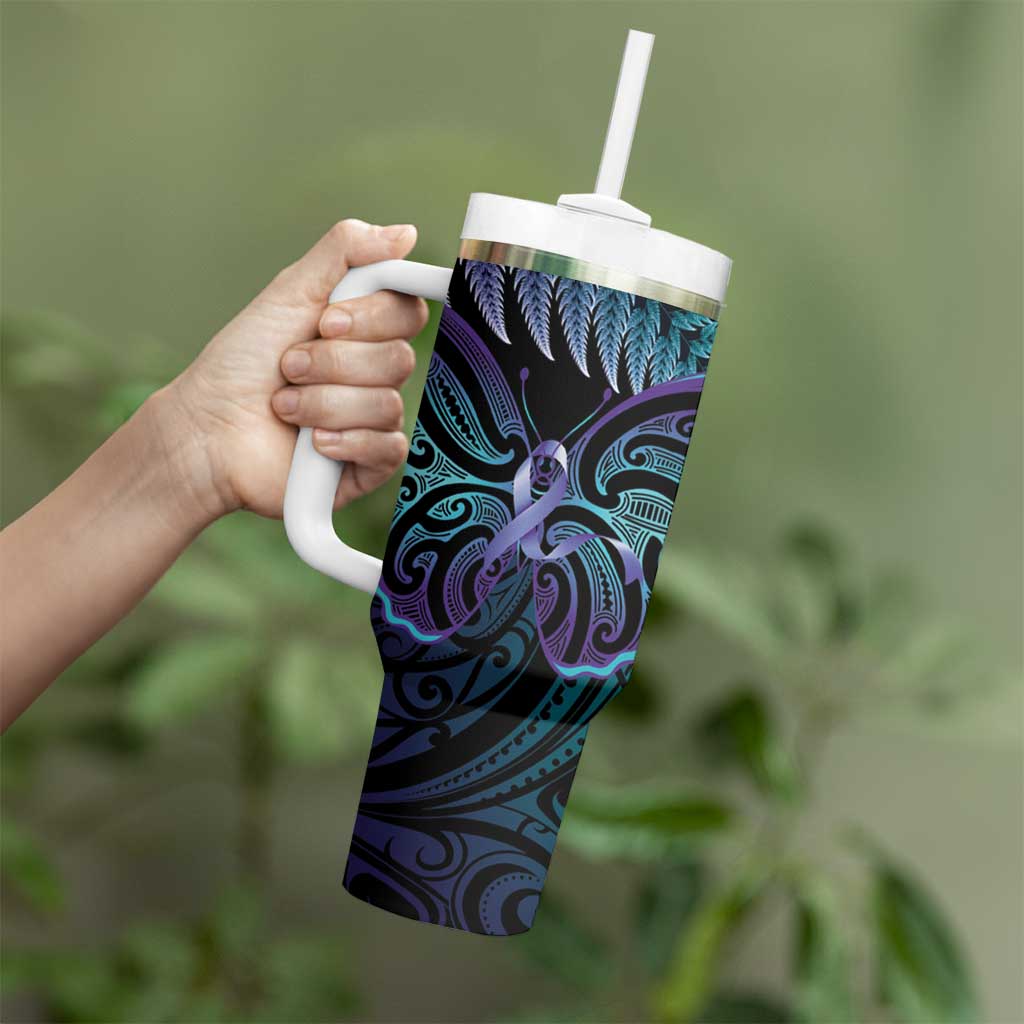 Suicide Prevention New Zealand Tumbler With Handle Aotearoa Maori Butterfly Mix Silver Fern LT14 - Polynesian Pride