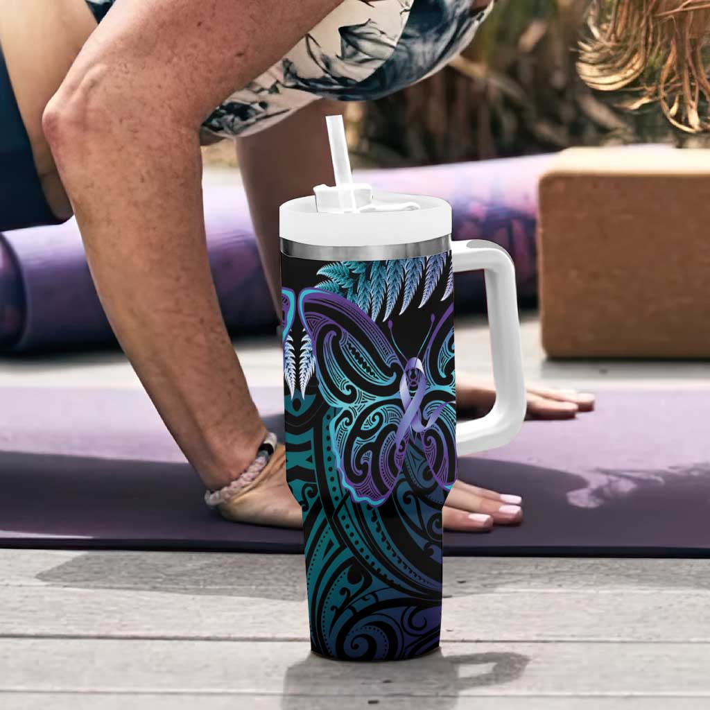 Suicide Prevention New Zealand Tumbler With Handle Aotearoa Maori Butterfly Mix Silver Fern LT14 - Polynesian Pride