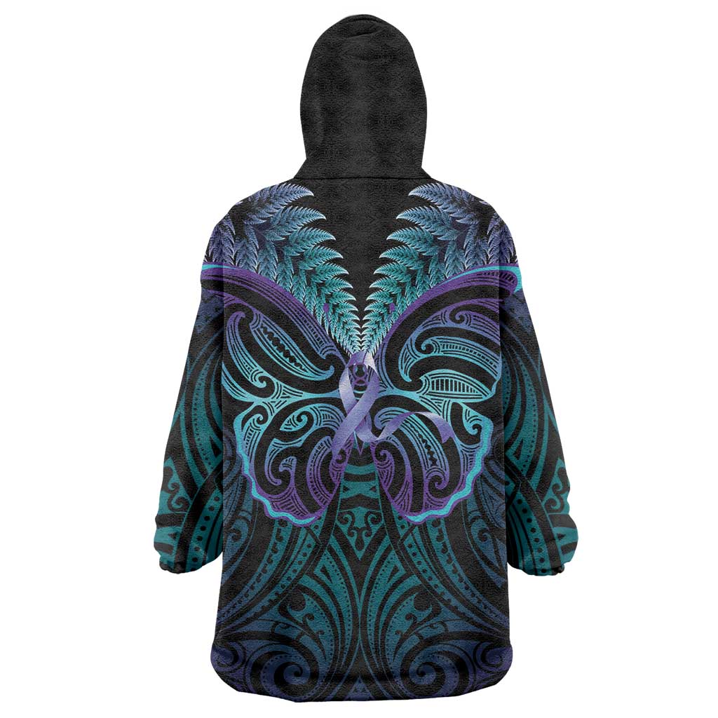 Suicide Prevention New Zealand Wearable Blanket Hoodie Aotearoa Maori Butterfly Mix Silver Fern LT14 - Polynesian Pride