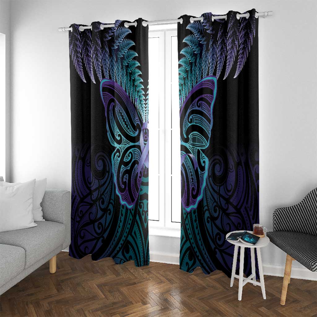 Suicide Prevention New Zealand Window Curtain Aotearoa Maori Butterfly Mix Silver Fern - Polynesian Pride