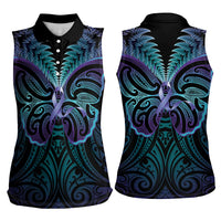Suicide Prevention New Zealand Women Sleeveless Polo Shirt Aotearoa Maori Butterfly Mix Silver Fern LT14 - Polynesian Pride