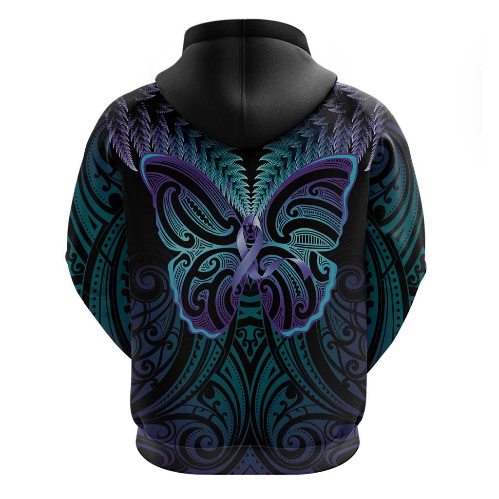 Suicide Prevention New Zealand Zip Hoodie Aotearoa Maori Butterfly Mix Silver Fern LT14 - Polynesian Pride