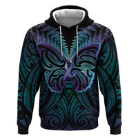 Suicide Prevention New Zealand Zip Hoodie Aotearoa Maori Butterfly Mix Silver Fern LT14 Pullover Hoodie Black - Polynesian Pride