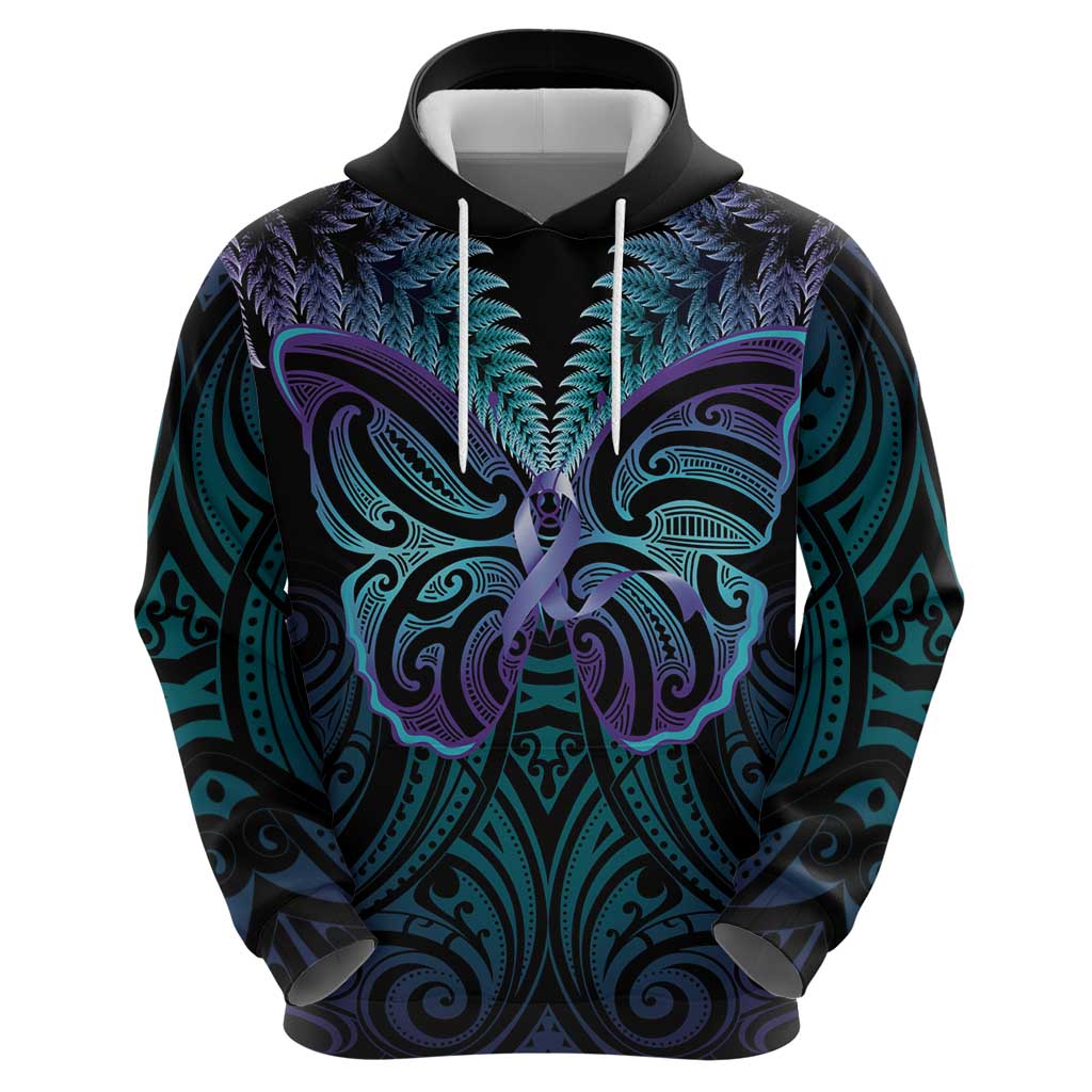 Suicide Prevention New Zealand Zip Hoodie Aotearoa Maori Butterfly Mix Silver Fern LT14 - Polynesian Pride