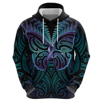 Suicide Prevention New Zealand Zip Hoodie Aotearoa Maori Butterfly Mix Silver Fern LT14 - Polynesian Pride