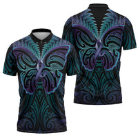 Suicide Prevention New Zealand Zipper Polo Shirt Aotearoa Maori Butterfly Mix Silver Fern LT14 - Polynesian Pride