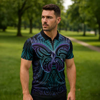 Suicide Prevention New Zealand Zipper Polo Shirt Aotearoa Maori Butterfly Mix Silver Fern LT14 - Polynesian Pride