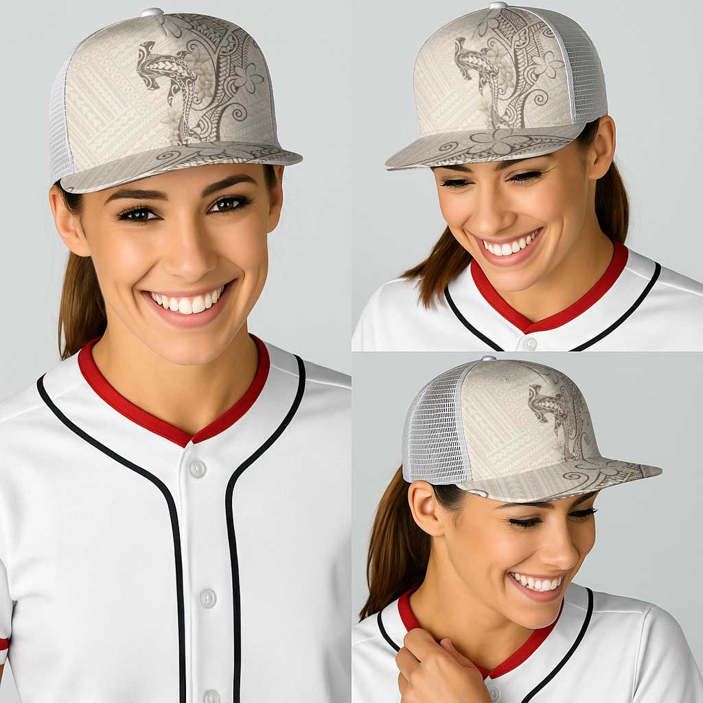 Beige Hawaii Baseball Net Cap Hammerhead Shark Tattoo Curve Polynesian - Polynesian Pride