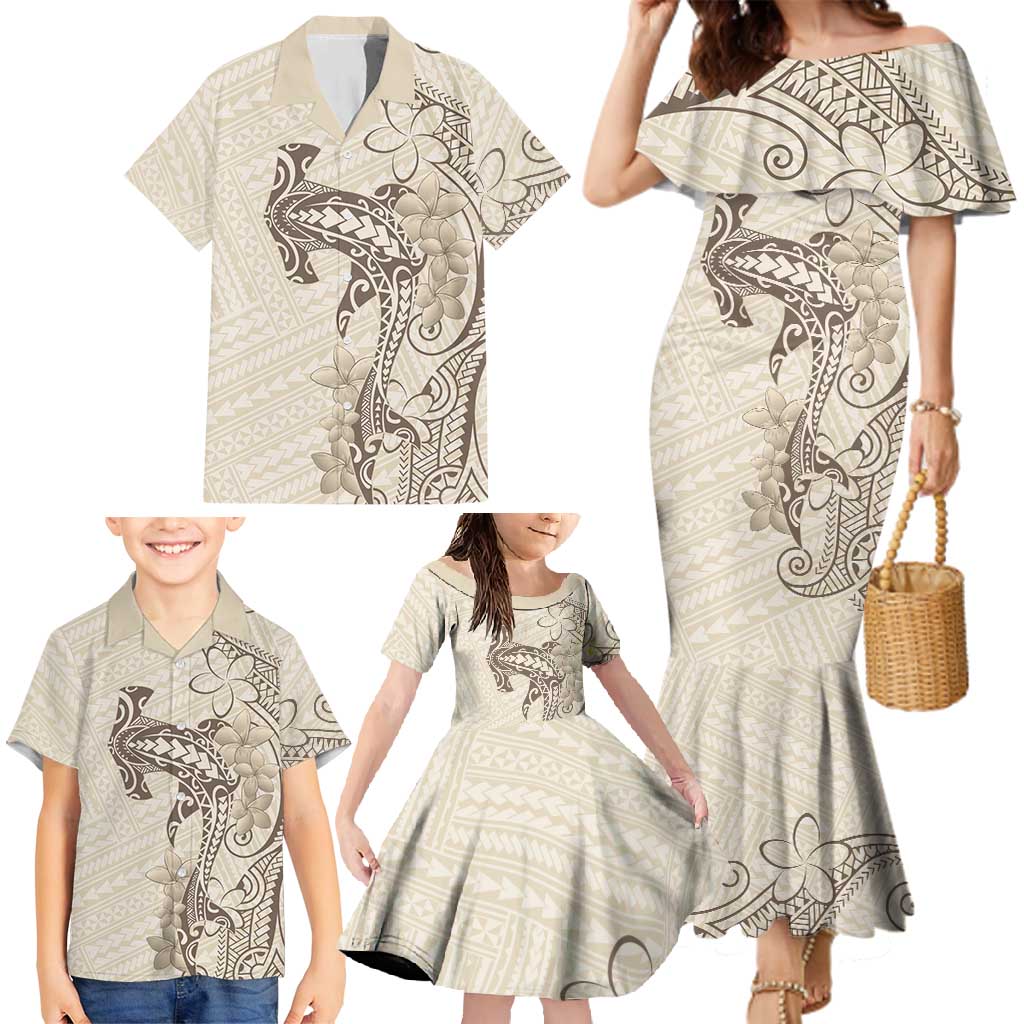 Beige Hawaii Family Matching Mermaid Dress and Hawaiian Shirt Hammerhead Shark Tattoo Curve Polynesian LT14 - Polynesian Pride