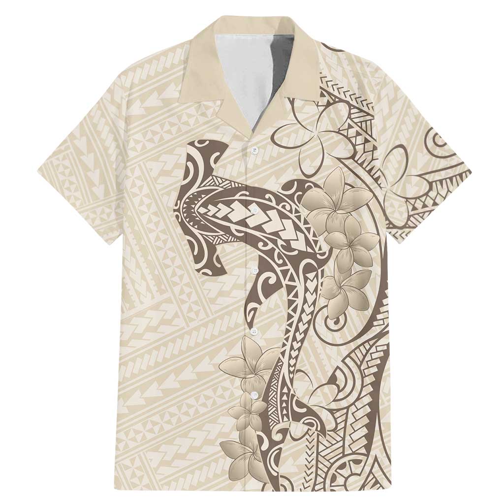Beige Hawaii Family Matching Mermaid Dress and Hawaiian Shirt Hammerhead Shark Tattoo Curve Polynesian LT14 Dad's Shirt - Short Sleeve Beige - Polynesian Pride