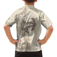 Beige Hawaii Family Matching Off The Shoulder Long Sleeve Dress and Hawaiian Shirt Hammerhead Shark Tattoo Curve Polynesian LT14 - Polynesian Pride