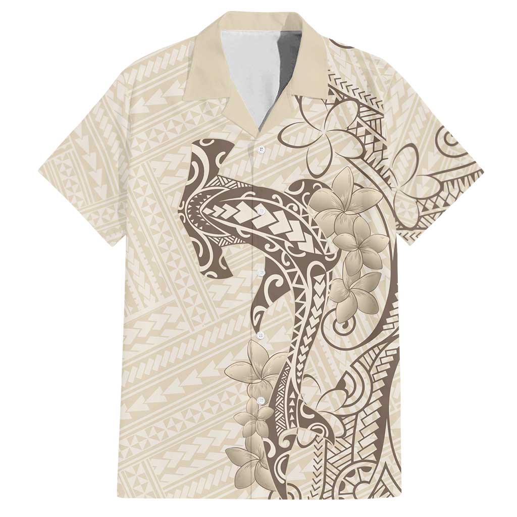 Beige Hawaii Family Matching Off Shoulder Short Dress and Hawaiian Shirt Hammerhead Shark Tattoo Curve Polynesian LT14 Dad's Shirt - Short Sleeve Beige - Polynesian Pride