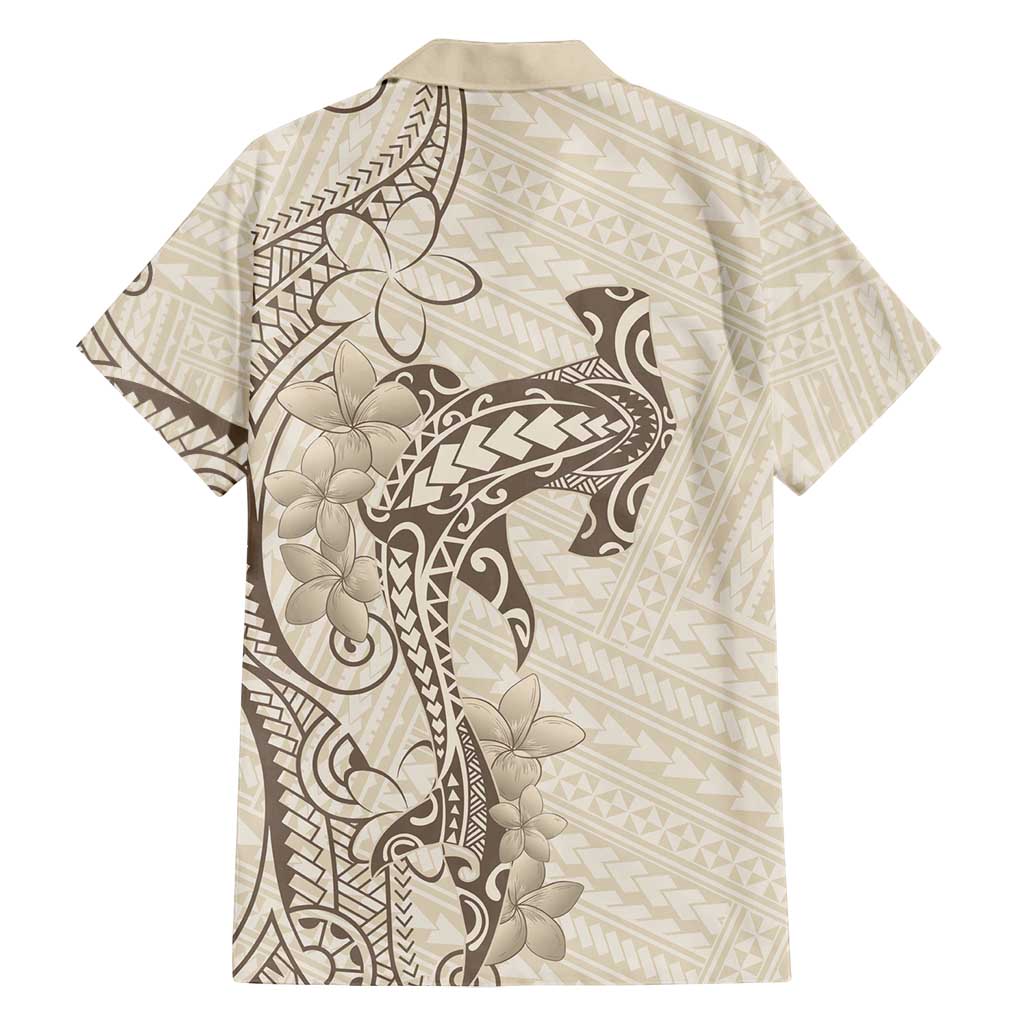 Beige Hawaii Family Matching Off Shoulder Short Dress and Hawaiian Shirt Hammerhead Shark Tattoo Curve Polynesian LT14 - Polynesian Pride