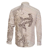 Beige Hawaii Family Matching Off Shoulder Short Dress and Hawaiian Shirt Hammerhead Shark Tattoo Curve Polynesian LT14 - Polynesian Pride