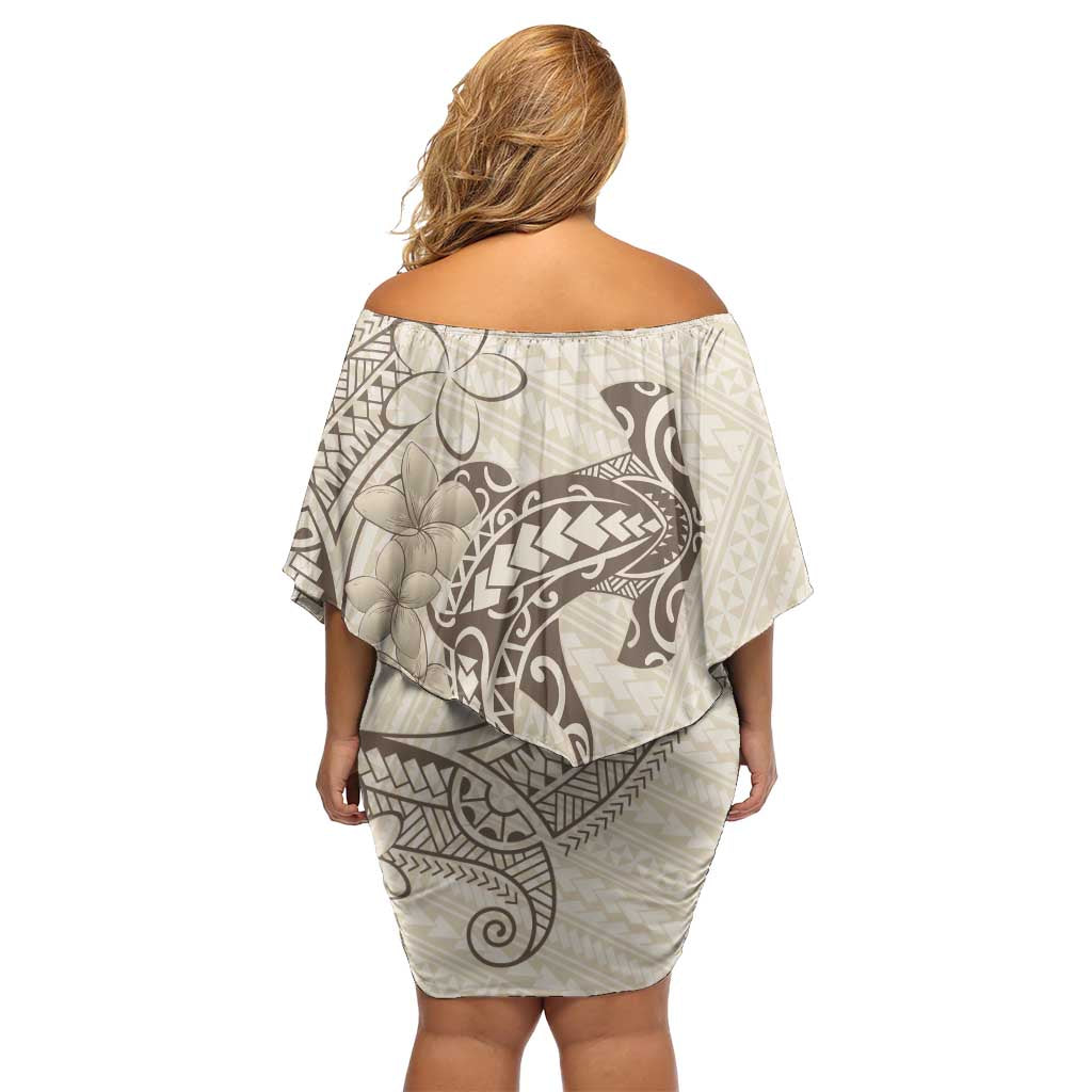 Beige Hawaii Family Matching Off Shoulder Short Dress and Hawaiian Shirt Hammerhead Shark Tattoo Curve Polynesian LT14 - Polynesian Pride