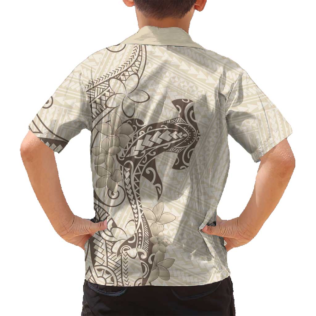 Beige Hawaii Family Matching Puletasi and Hawaiian Shirt Hammerhead Shark Tattoo Curve Polynesian LT14 - Polynesian Pride